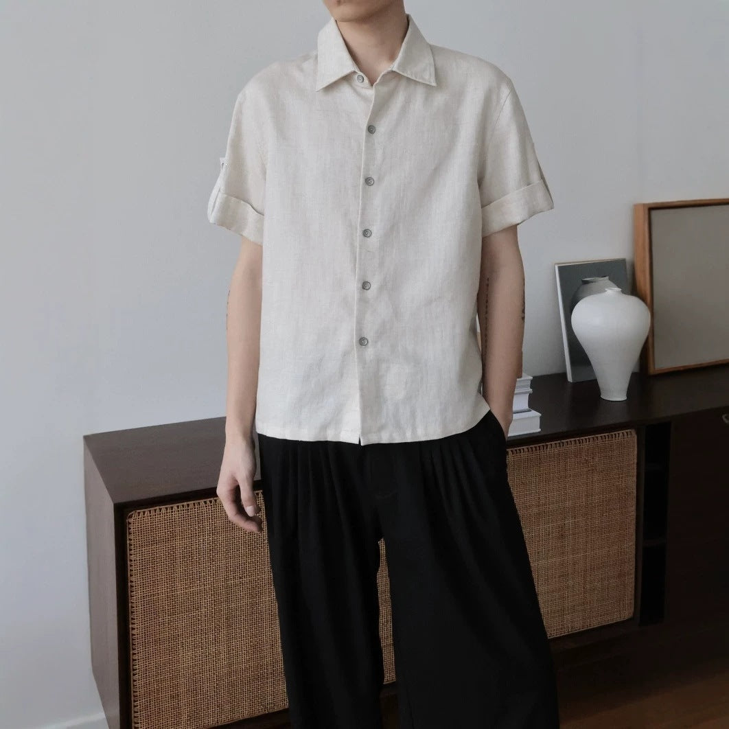 Linen Lyocell Short Sleeve Shirt With Button Front Classic Fit