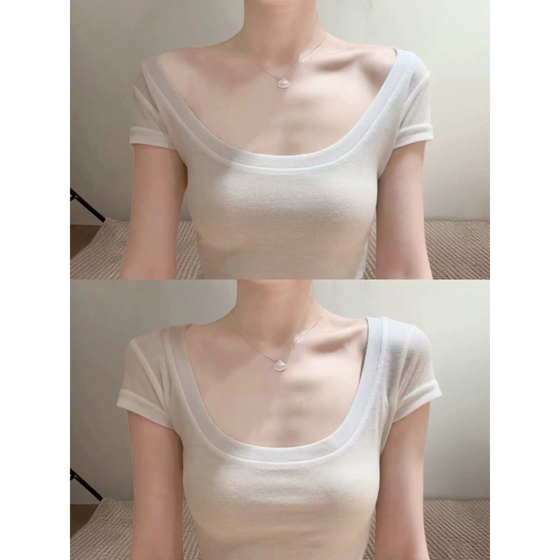 Women Casual U Neck T Shirt Regular Fit Short Sleeve Polyester