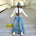 Street Fashion Hand Painted Graffiti Denim Pants Washed Denim