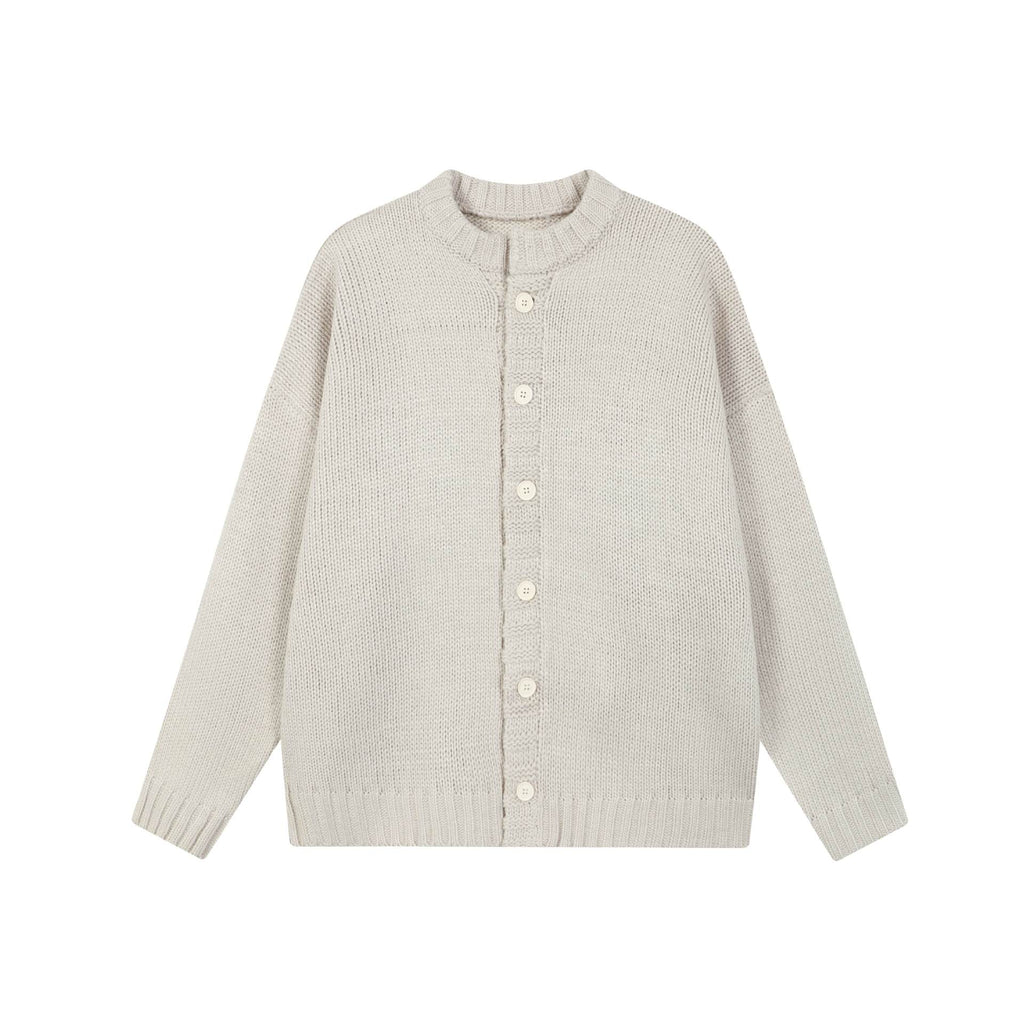 Street Style Versatile Knit Cardigan Light Gray Round Neck Long Sleeve