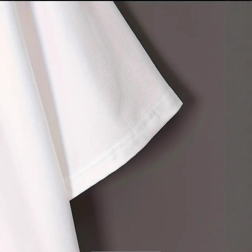 Letter Print Short Sleeve Cotton T Shirt For Women Loose Fit White