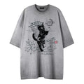 Mens Dreamy Black Cat Print Short Sleeve Cotton Shirt Casual Wear