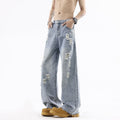 Street Style Ripped Denim Pants For Men Lightweight Straight Loose Fit