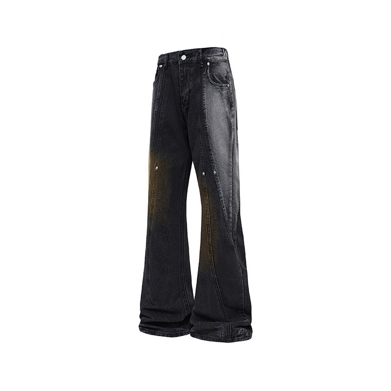 Gradient Distressed Wide Leg Jeans For Men Mid Waist Casual Cotton Pants