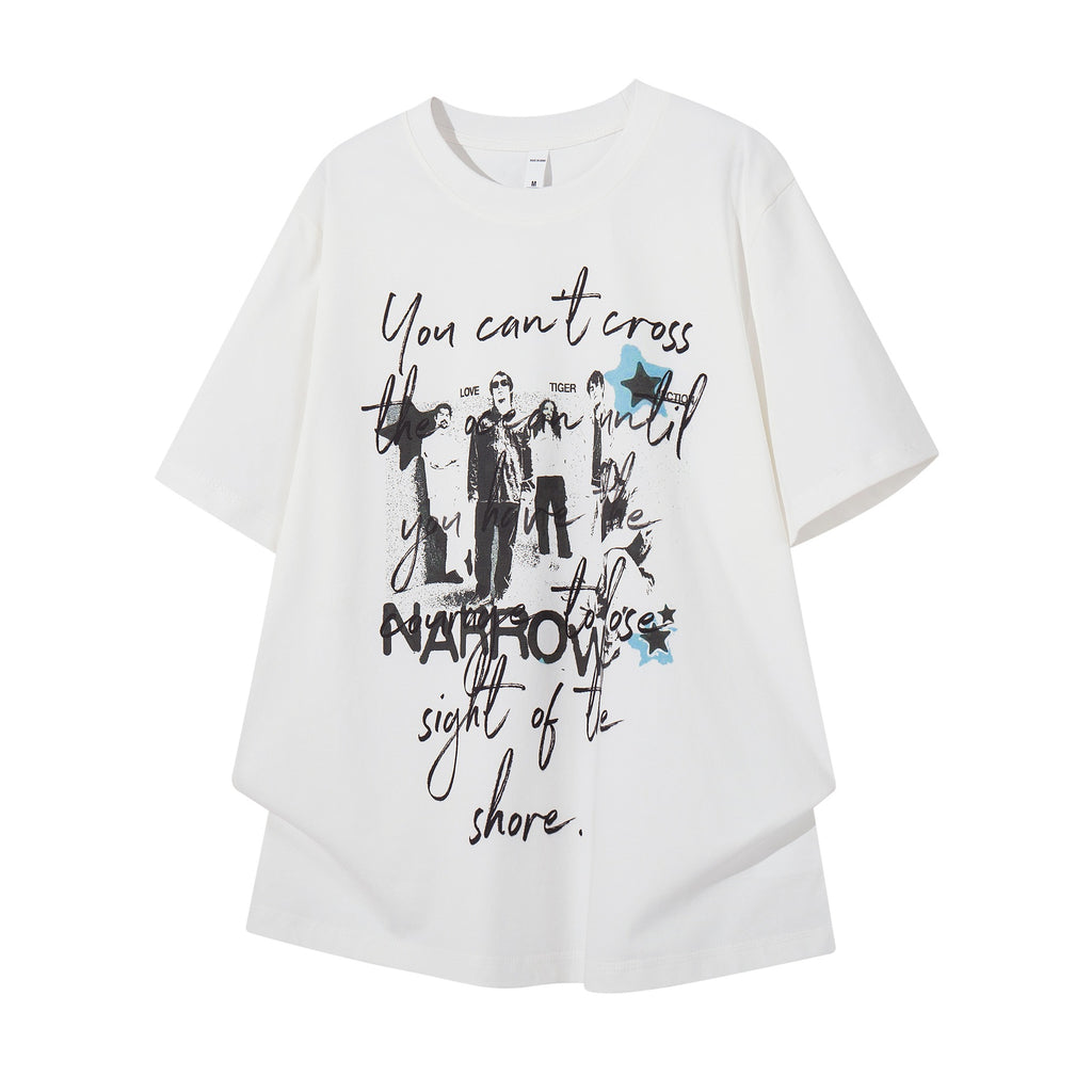 Mens Printed Floral Slogan Portrait T Shirt Short Sleeve Cotton Blend