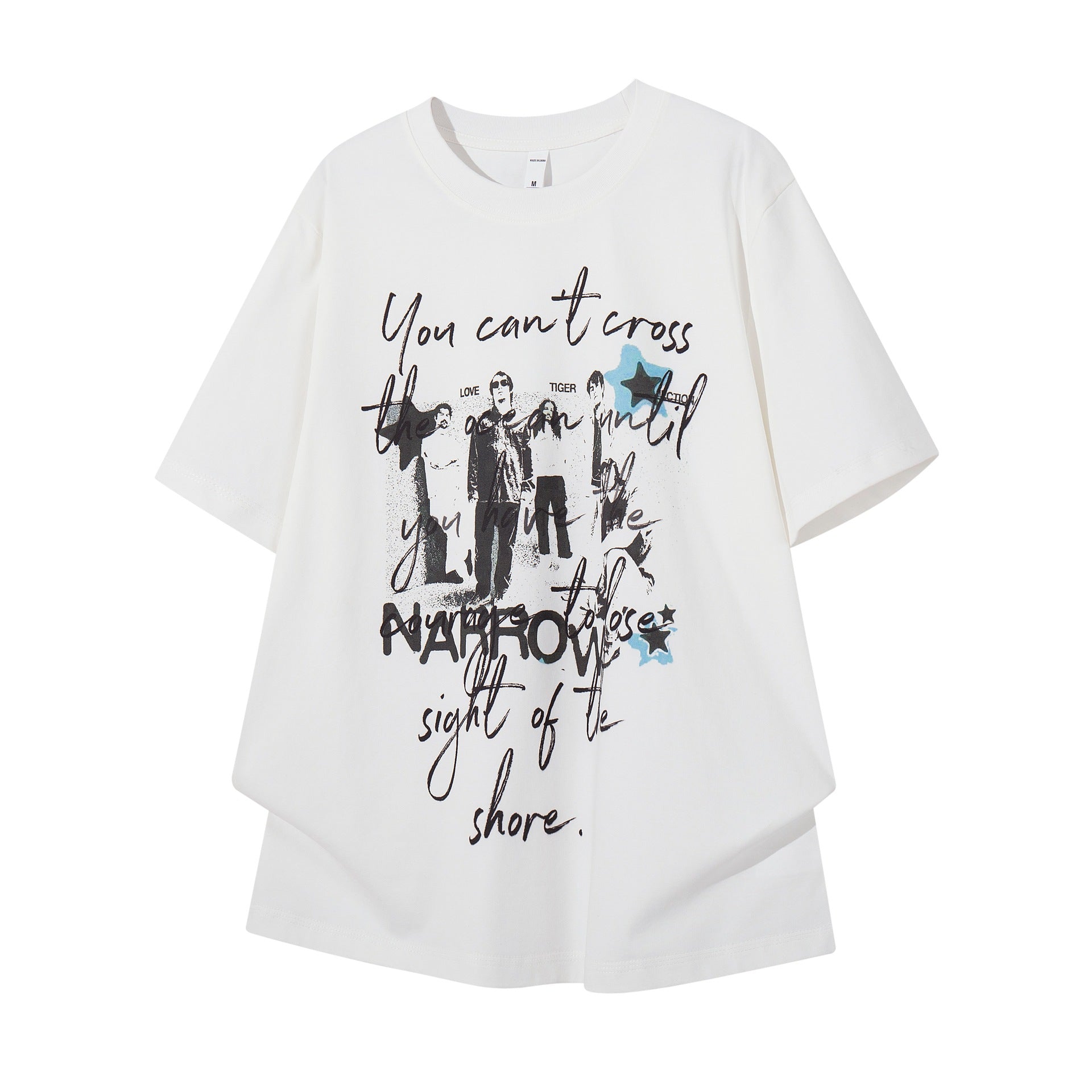 Mens Printed Floral Slogan Portrait T Shirt Short Sleeve Cotton Blend