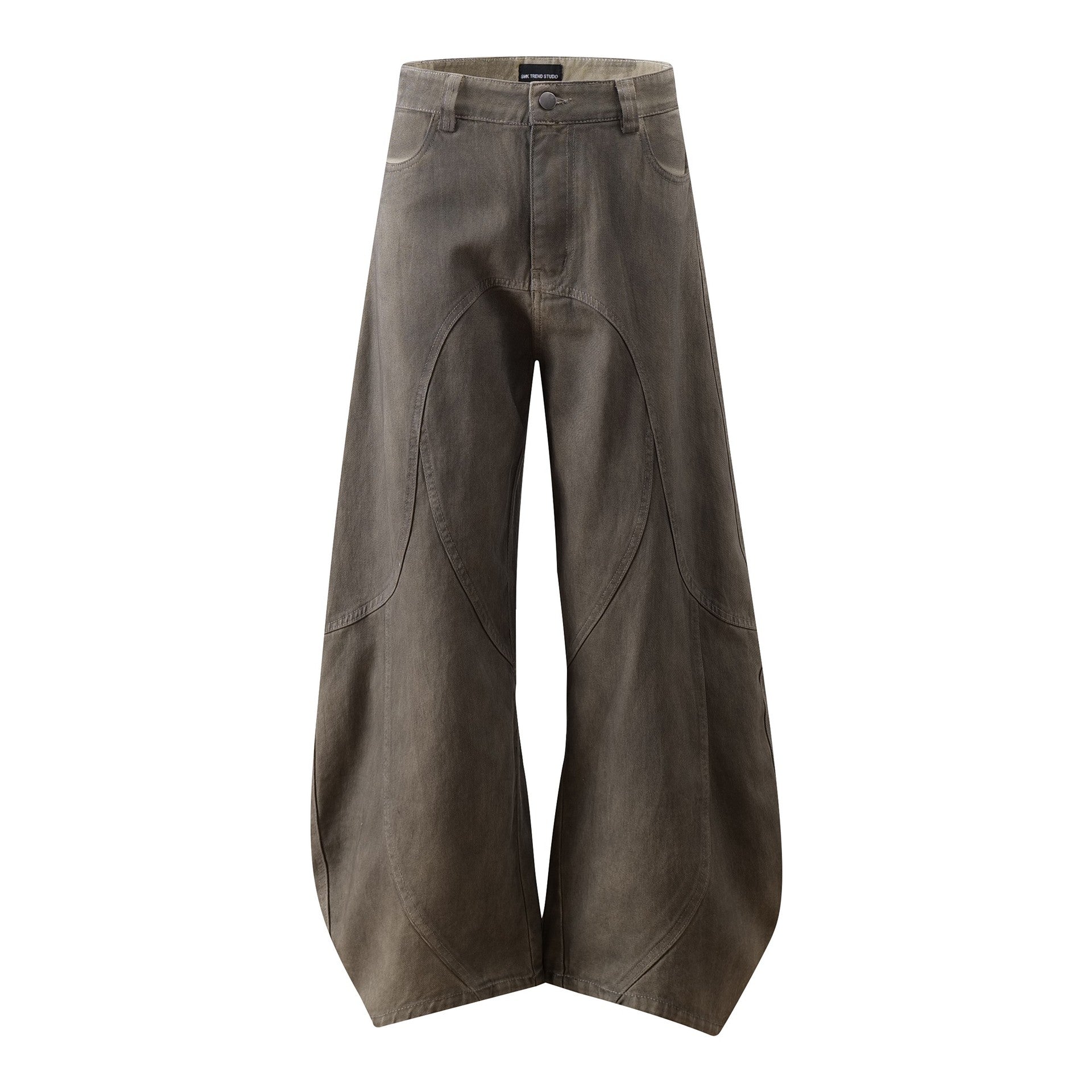 Brown Street Style Slant Cut Mid Waist Casual Trousers For Men