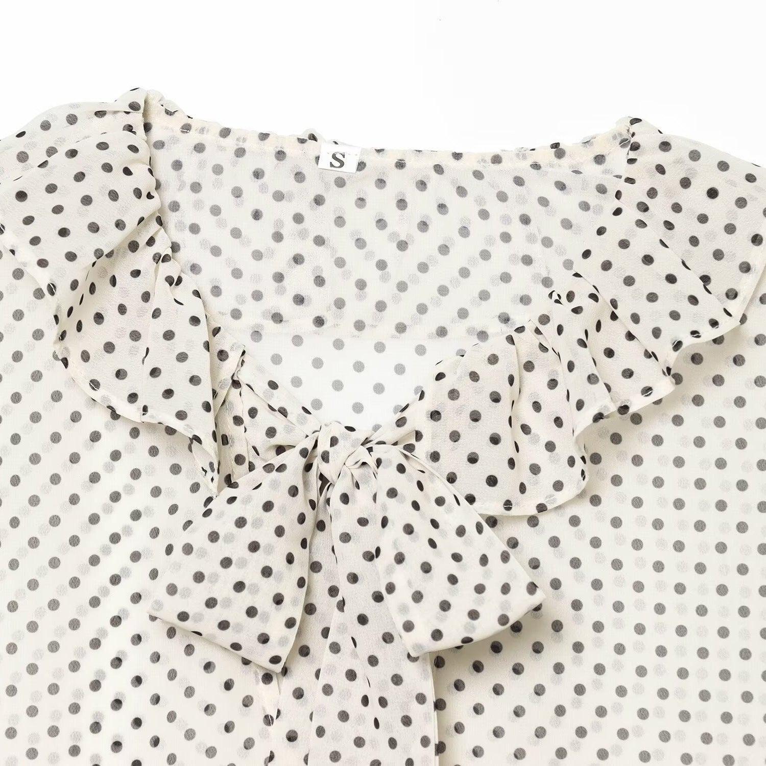 Polka Dot Bow Embellished Lace Collar Sleeveless Shirt for Women