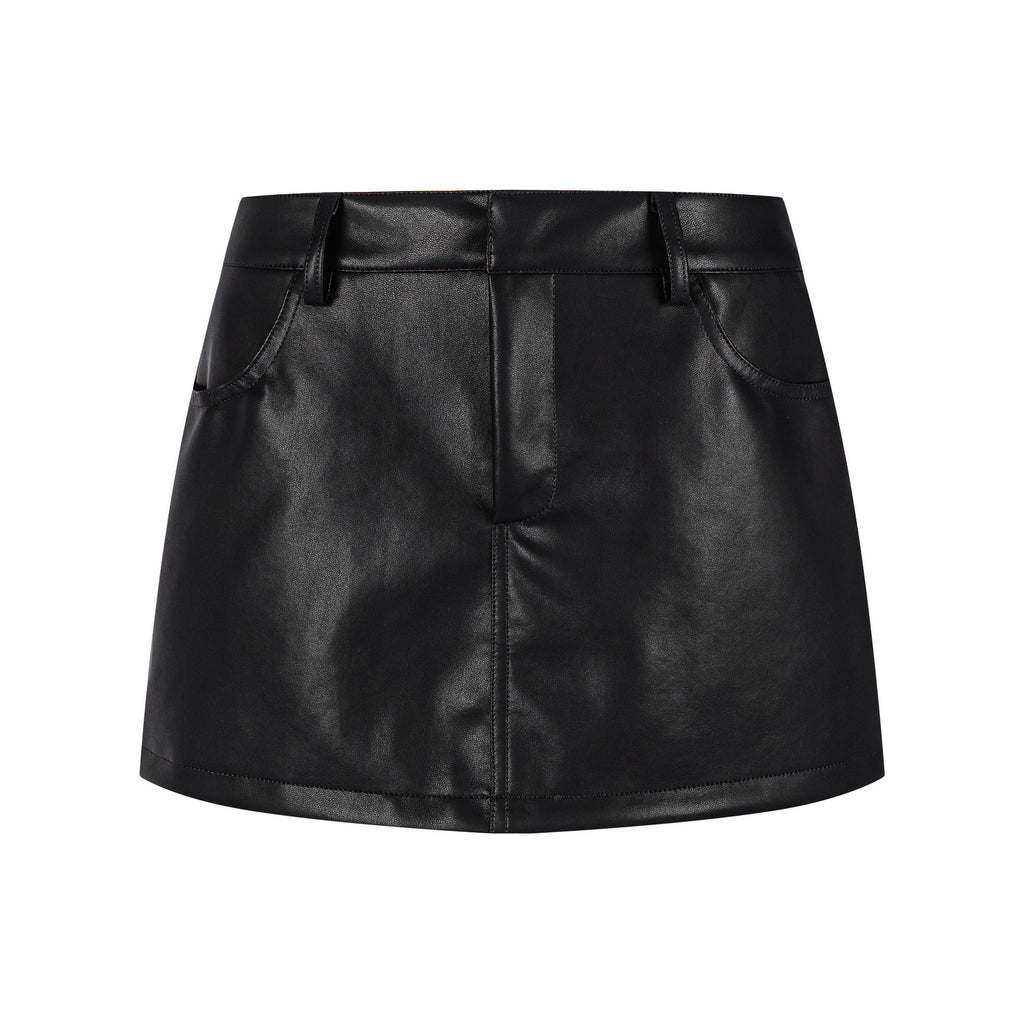 Faux Leather Mini Skirt High Waist Slimming Anti Flash Streetwear