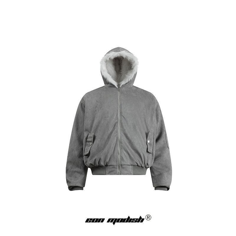 Grey Street Style Hooded Loose Fit Jacket For Youth Autumn Wear