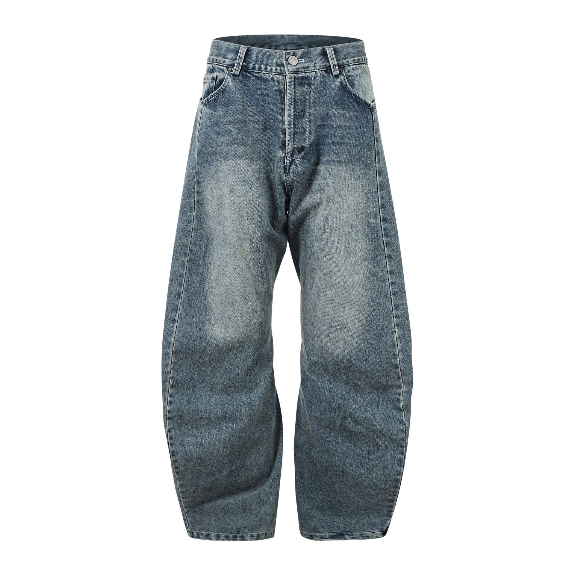 Blue Denim Long Pants Street Style Loose Fit Mid Waist Autumn