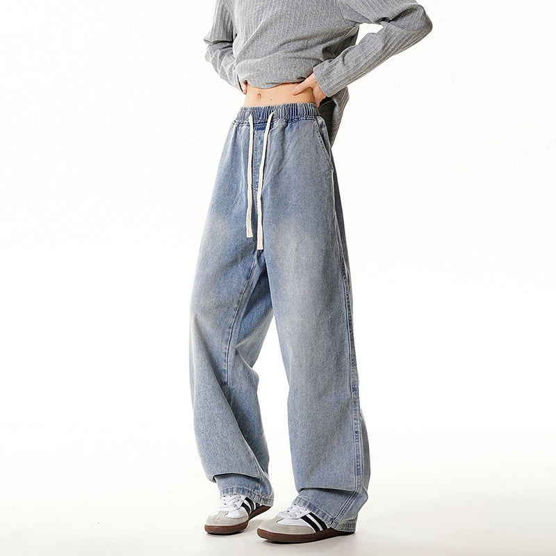 Vintage Washed Straight Leg Jeans For Men Black Blue Dark Blue Casual Wear
