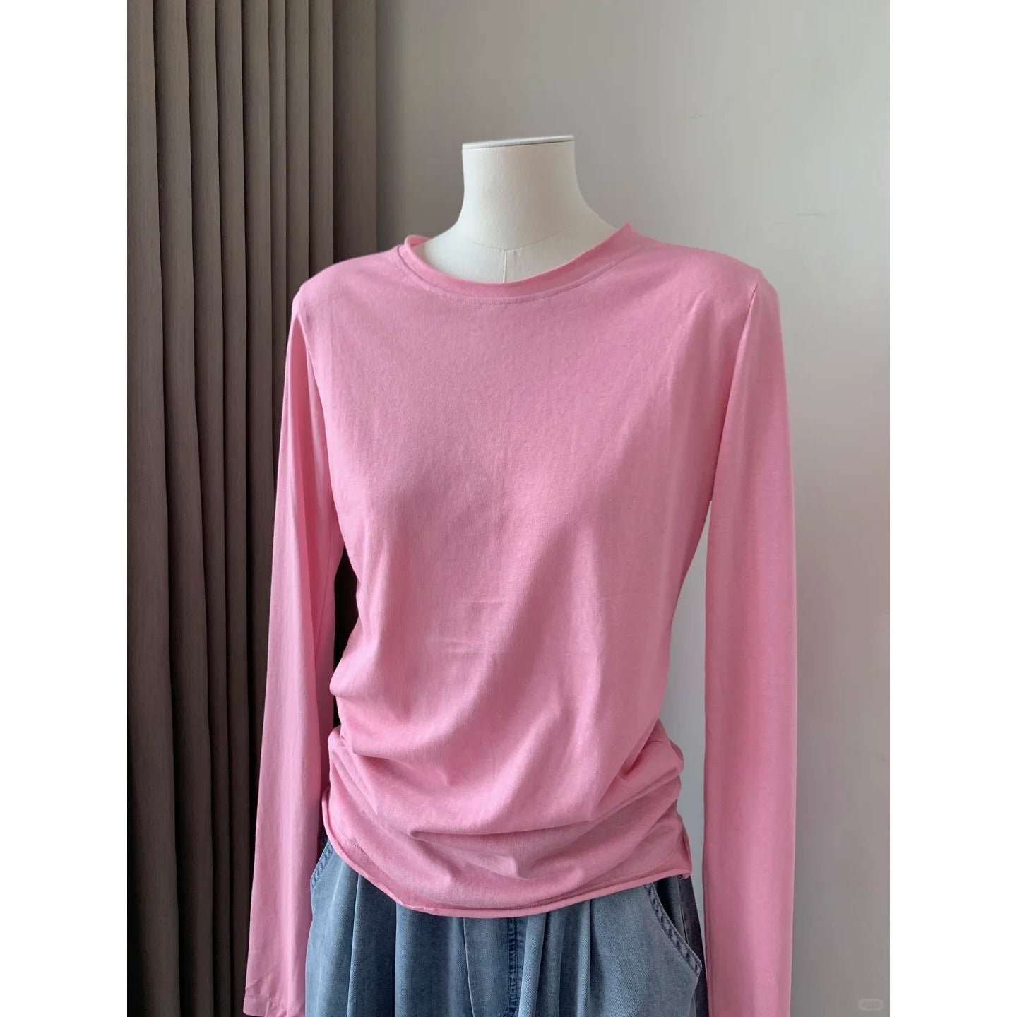 Casual Cotton Sheer Sun Protection Cover Up For Women Long Sleeve Round Neck