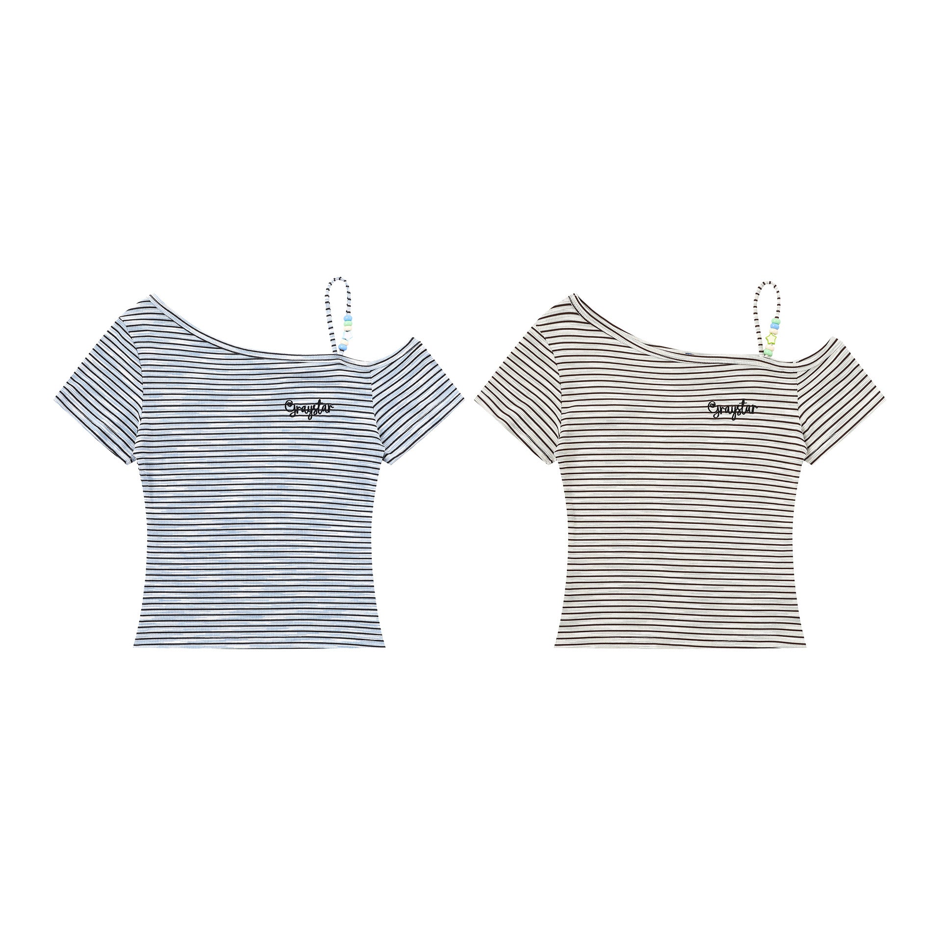 Blue Off Shoulder T Shirt With Beaded Strap Slimming Fit Animal Print Unisex