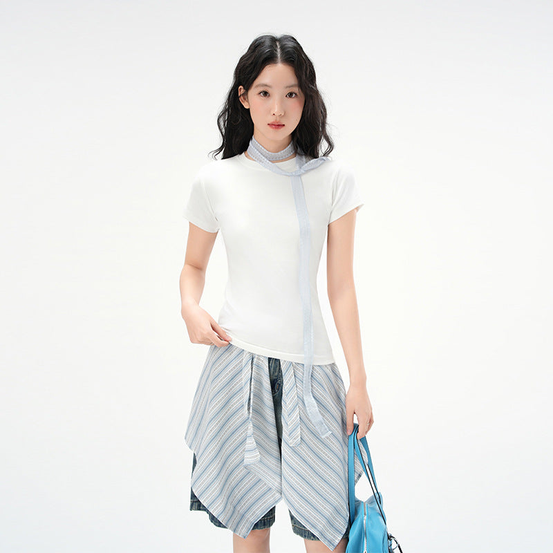 Women's Round Neck Cotton Fitted Short Sleeve T Shirt Basic Tee