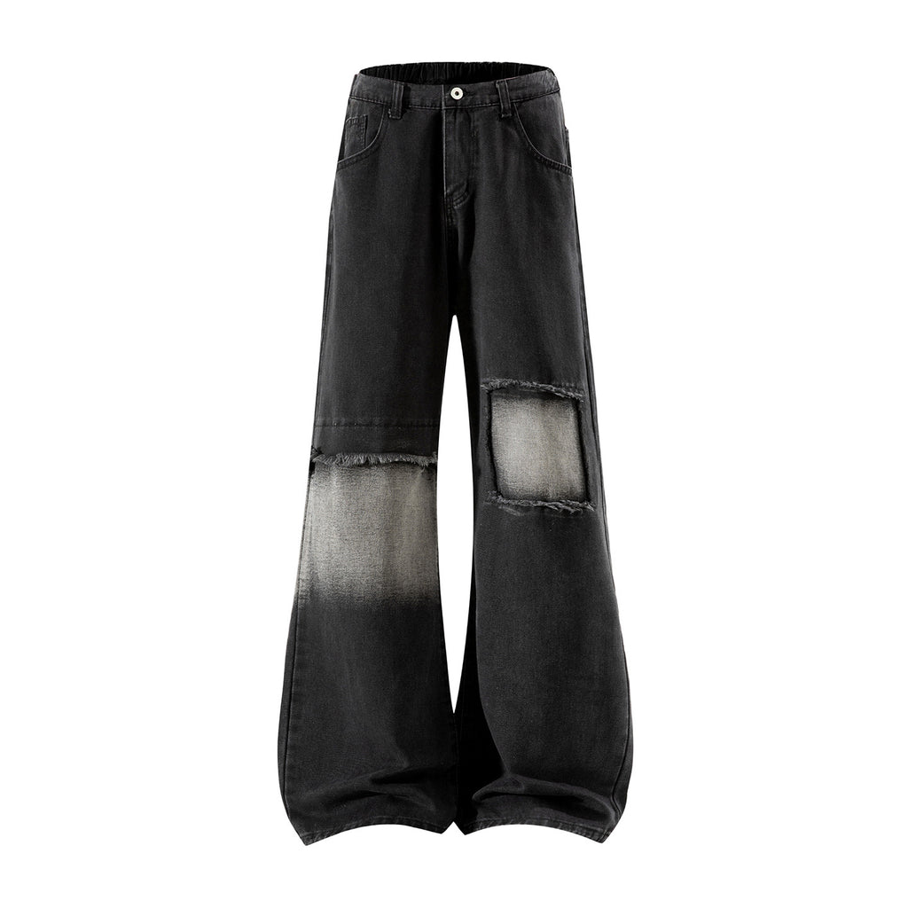 Street Style Ripped Jeans for Men in Light Gray and Charcoal Black