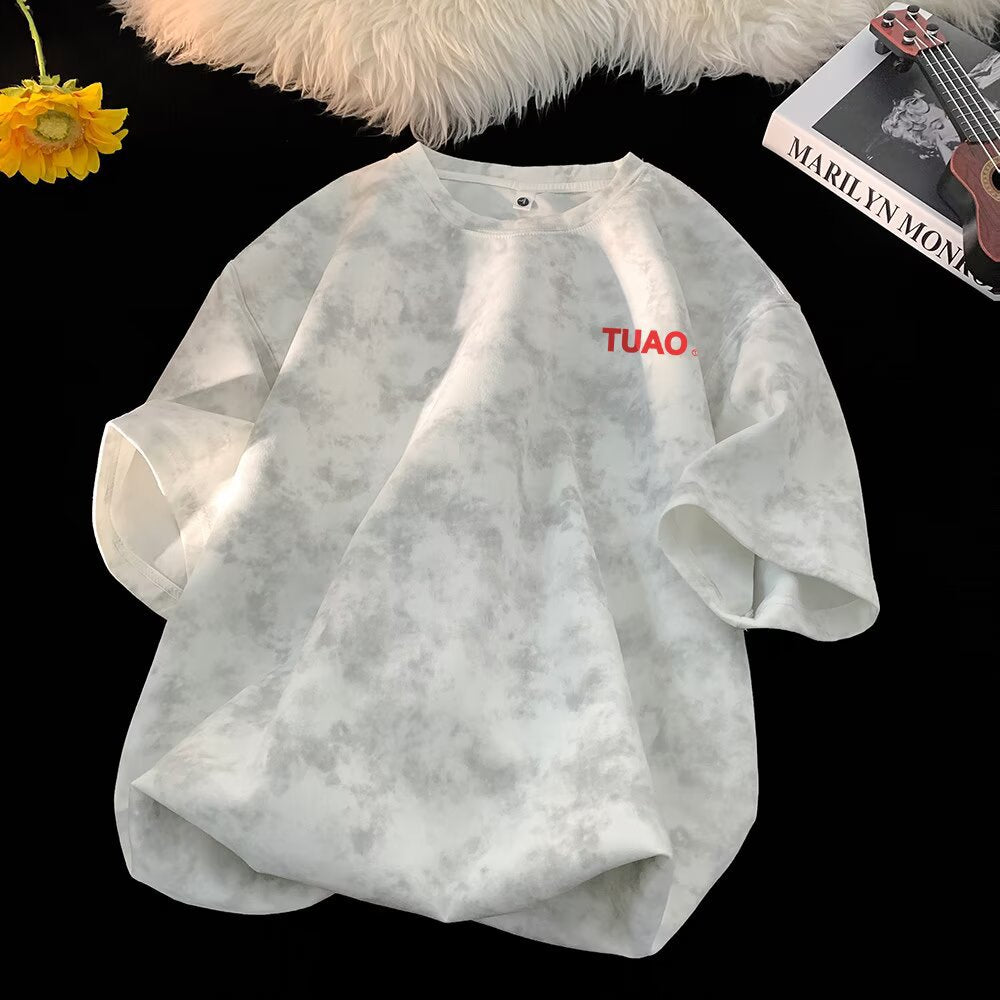 Youth Trend Letter Tee Tie Dye Short Sleeve Shirt For Men
