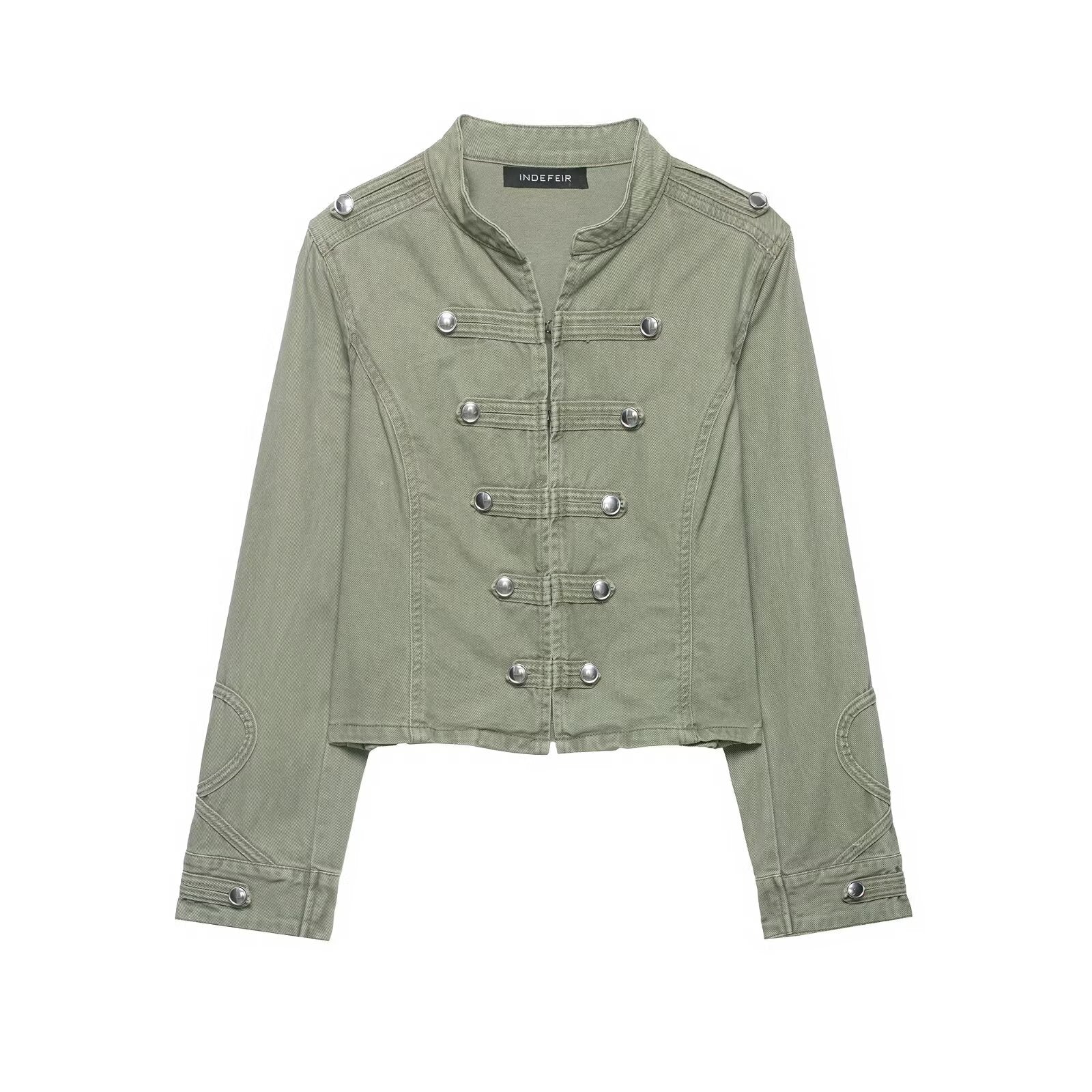 Army Green Women Street Style Slim Fit Button Trim Jacket Double Breasted