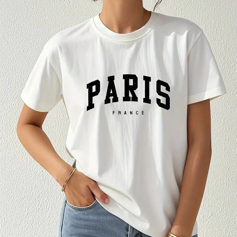 White Cotton Unisex Printed Round Neck Loose T Shirt Casual Tee
