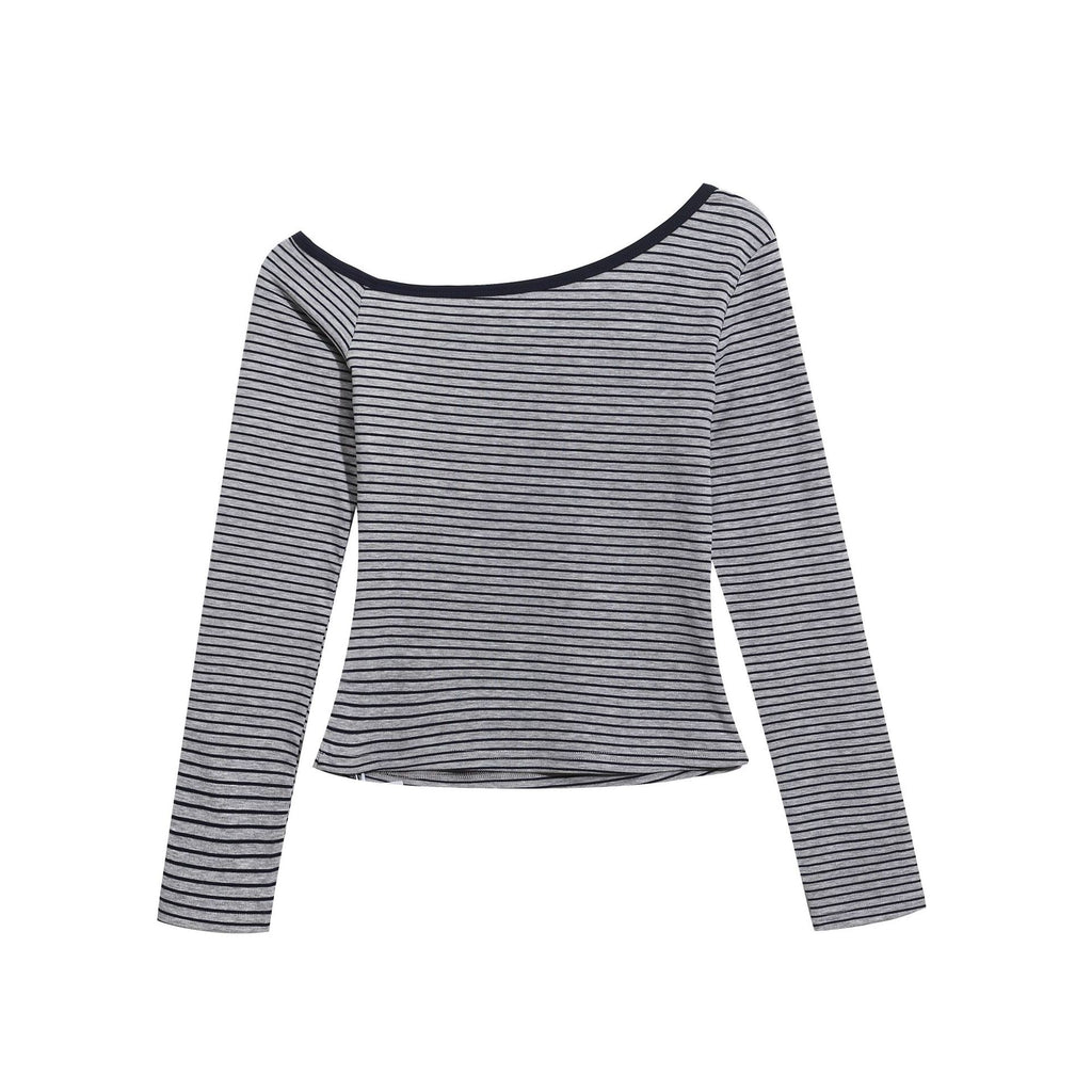 Color Block Cotton Shoulder Top With Trim Unisex Fitted Short Crop Tee