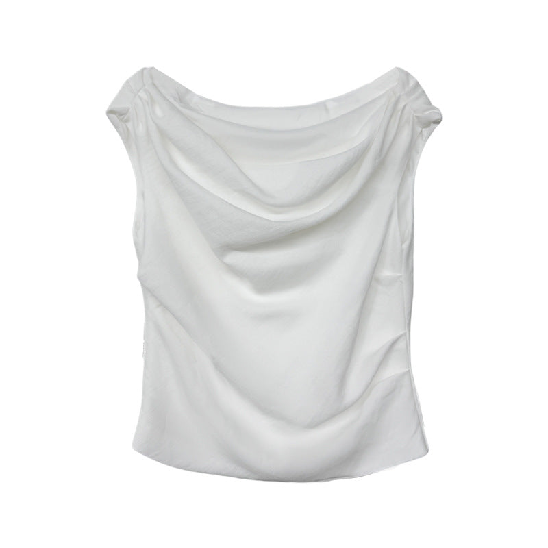 One Shoulder Sleeveless T Shirt for Women Slim Fit Casual Top White
