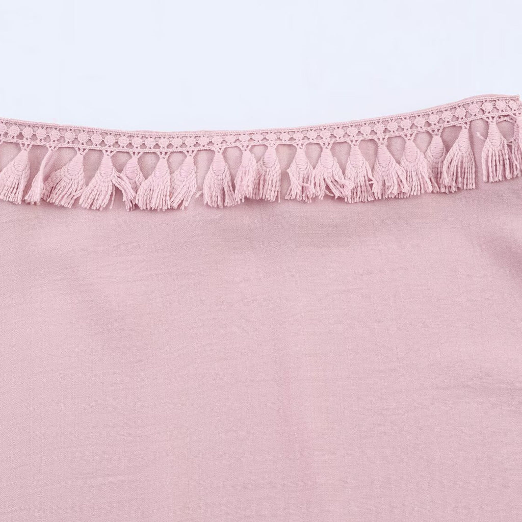 Spicy Tassel Lace High Waist Short Skirt In Lotus Pink Or Green