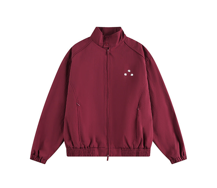 Street Style Loose Fit Collarless Jacket For Men In Red Grey Navy