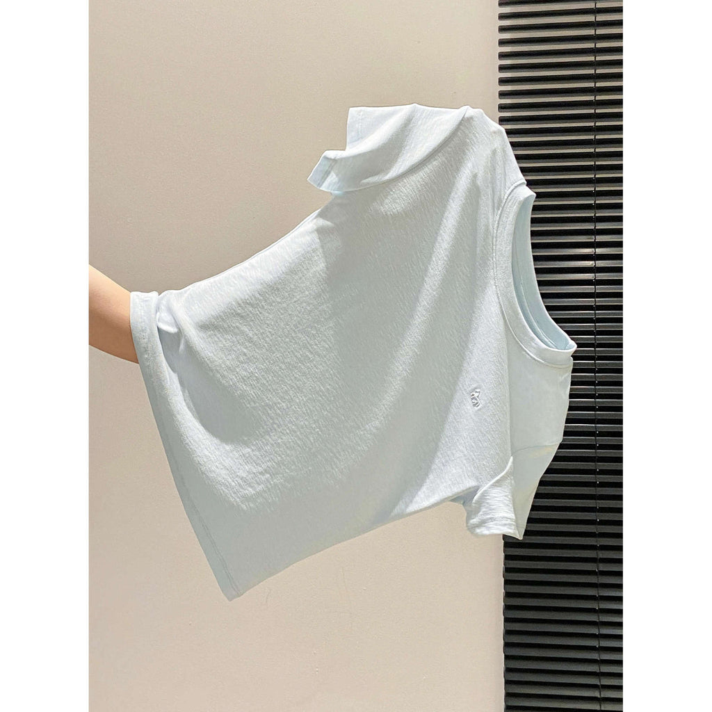 Small Batch Embroidered Round Neck Short Sleeve Tee With Patchwork