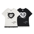 Harajuku Cotton Blend Lace Trim Hem Short Sleeve Tee With Color Block Edge
