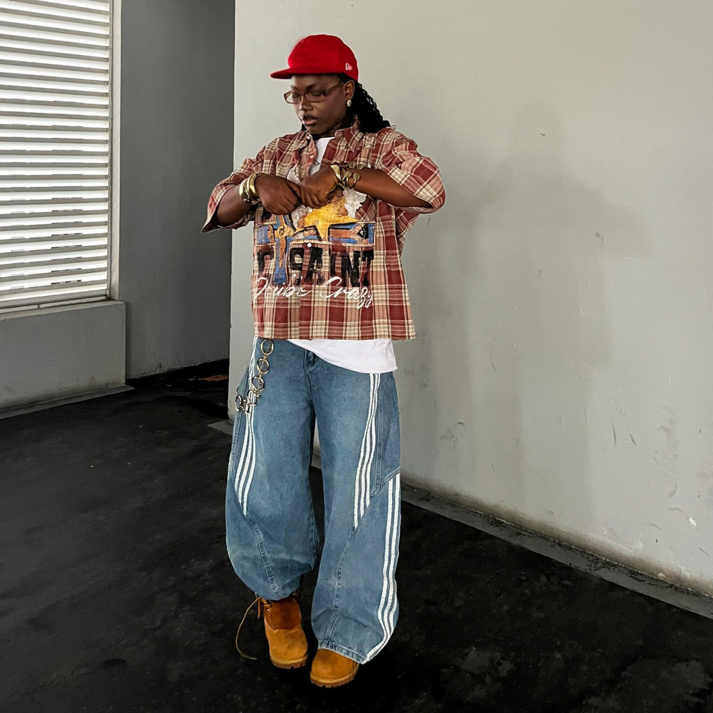 Deconstructed Asymmetrical Patchwork Denim Jeans For Streetwear With Dagger Cut