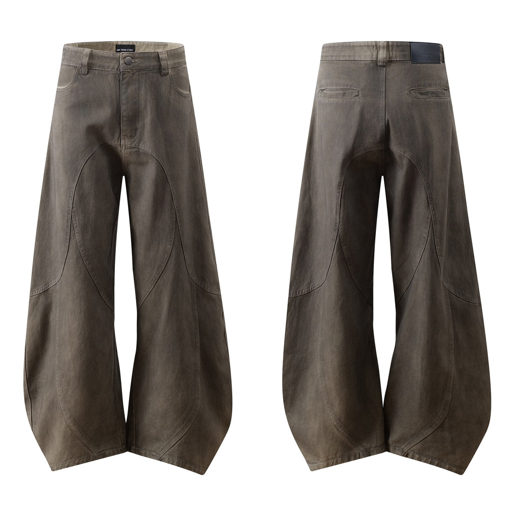 Brown Street Style Slant Cut Mid Waist Casual Trousers For Men