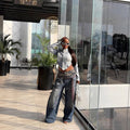 Street Style Leopard Print 3D Printed Denim Pants With Double Waistband