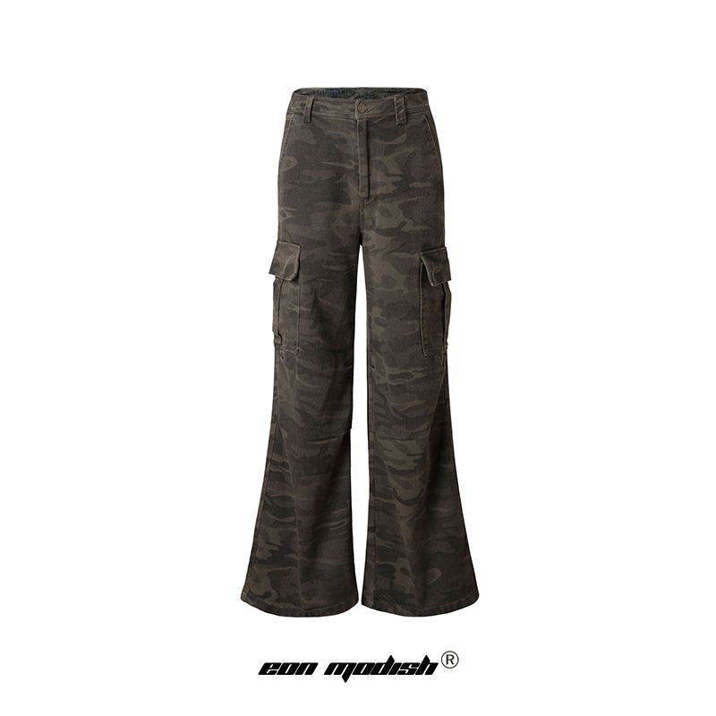 Faded Camouflage Street Style Loose Fit Work Pants For Men