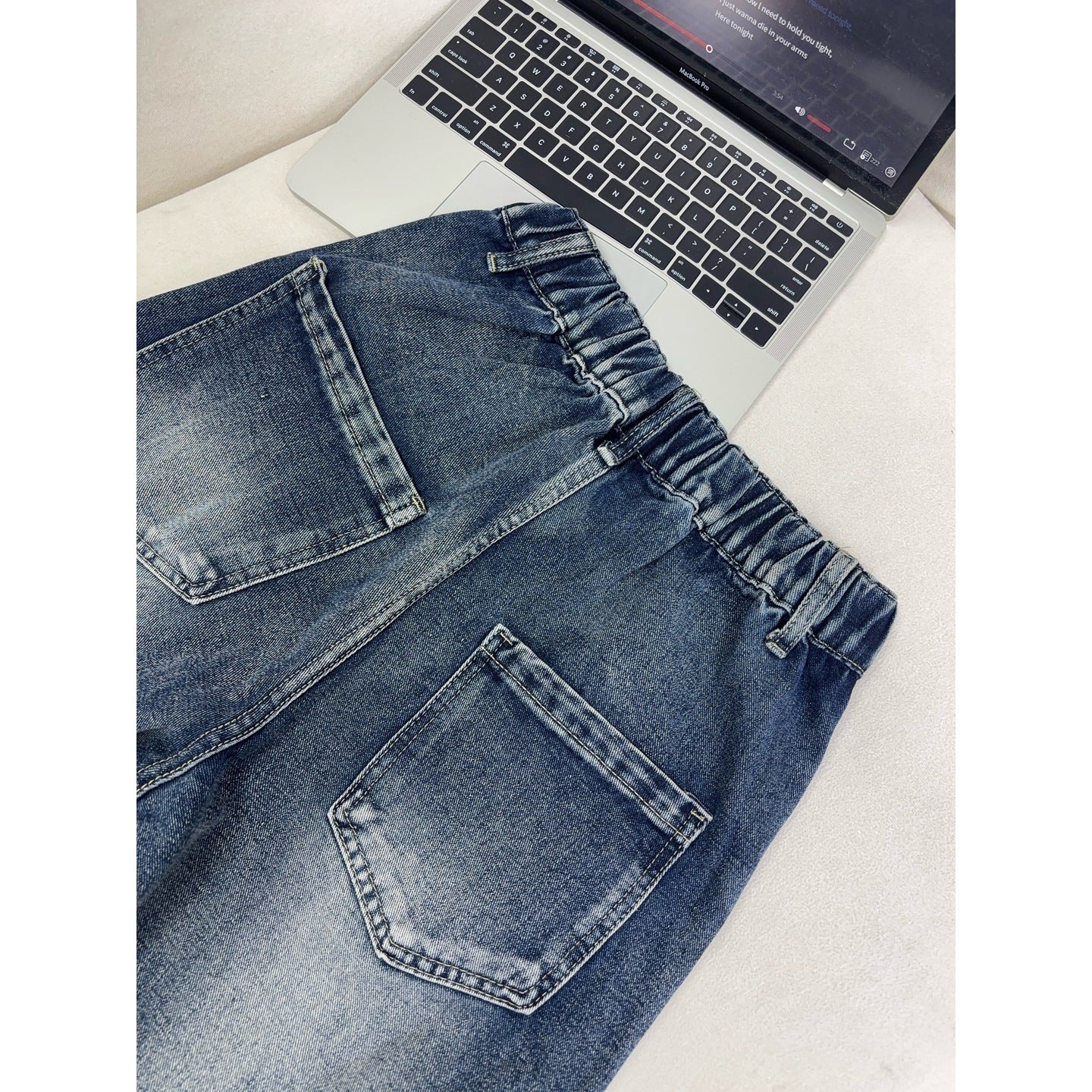 Mens Lightning Pattern Washed Denim Pants Straight Leg Jeans