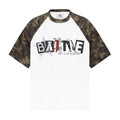 Alphabet Print Camouflage Cotton Loose Fit T Shirt Round Neck Short Sleeve