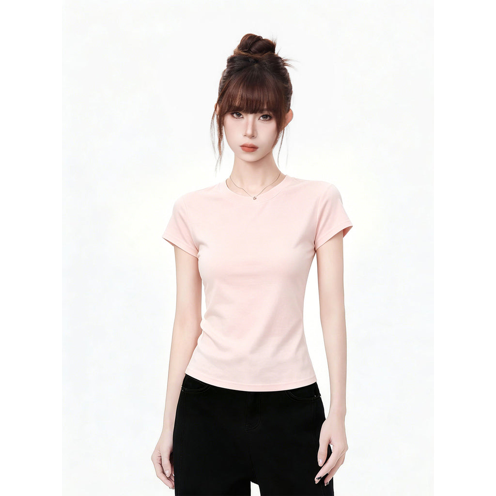 Womens Slim Fit Round Neck Short Sleeve Knit Viscose T Shirt