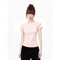 Womens Slim Fit Round Neck Short Sleeve Knit Viscose T Shirt