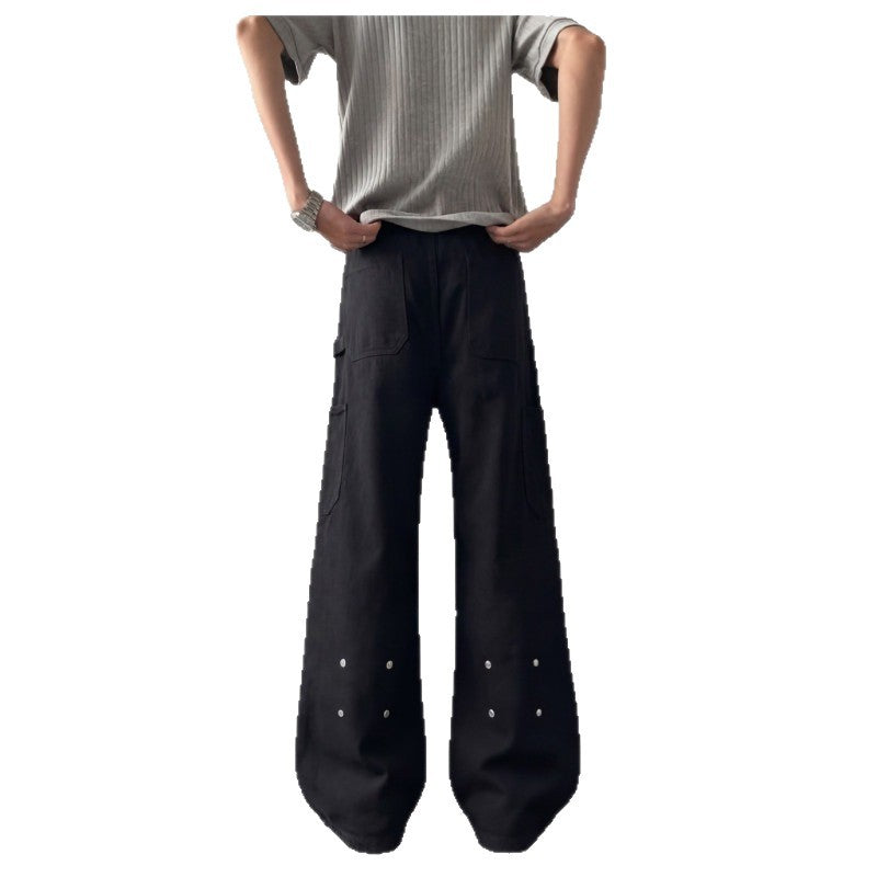 Mens Wide Leg Denim Jeans Loose Fit Cotton High Street Style Black Blue