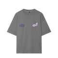Printed Water Washed Gray Polyester Short Sleeve Round Neck T Shirt