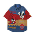 Mickey Color Block Embroidered Short Sleeve Shirt For Men Cotton