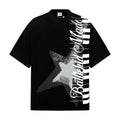 Star Slogan Printed Short Sleeve Shirt Cotton Loose Fit Black White