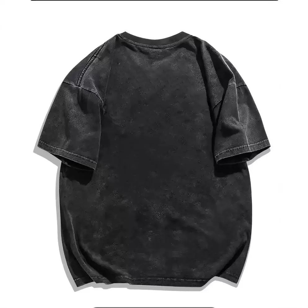 Washed Black Loose Fit Round Neck Short Sleeve Cotton Top