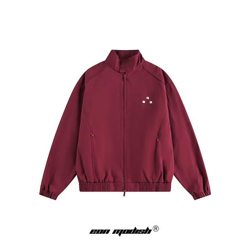 Street Style Loose Fit Collarless Jacket For Men In Red Grey Navy