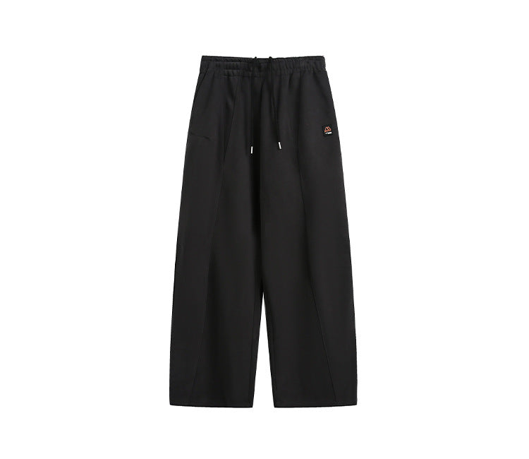 Street Style Casual Long Pants Mid Waist Drawstring Loose Fit