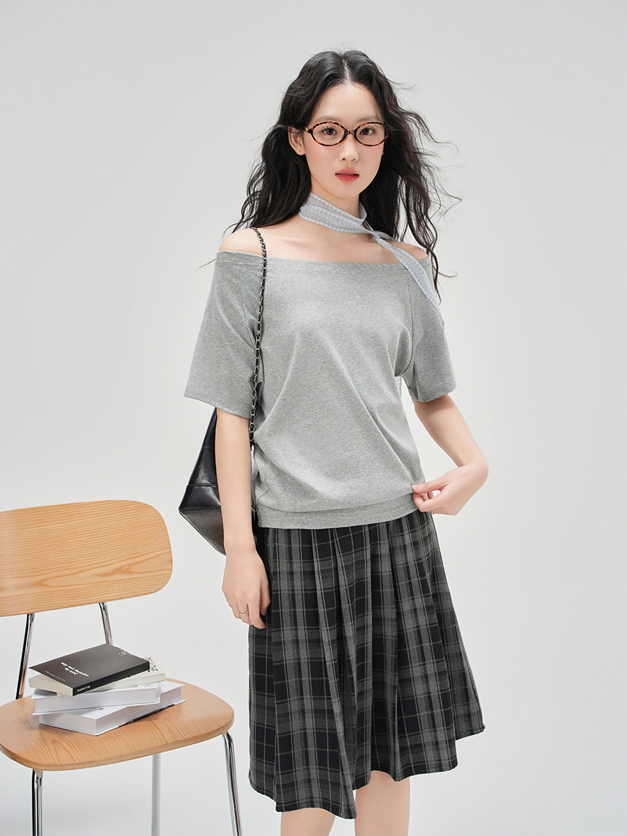 Cotton Spandex One Shoulder Slash Neck Sleeveless Tee For Women Loose Casual Top