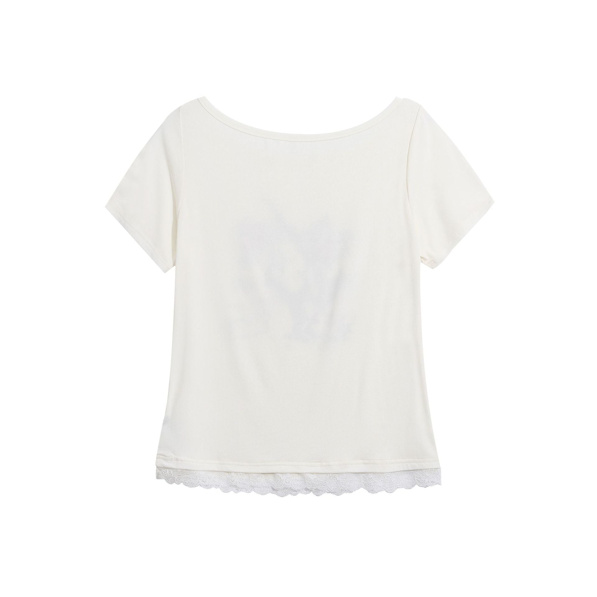 Guitar Cat Patchwork Printed Tee Cropped Top Lace Detail