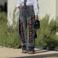Black Ripped Tie Detail Cargo Denim Jeans Street Style