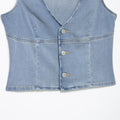 Light Blue Denim Look Sleeveless Vest Top Slim Fit Women
