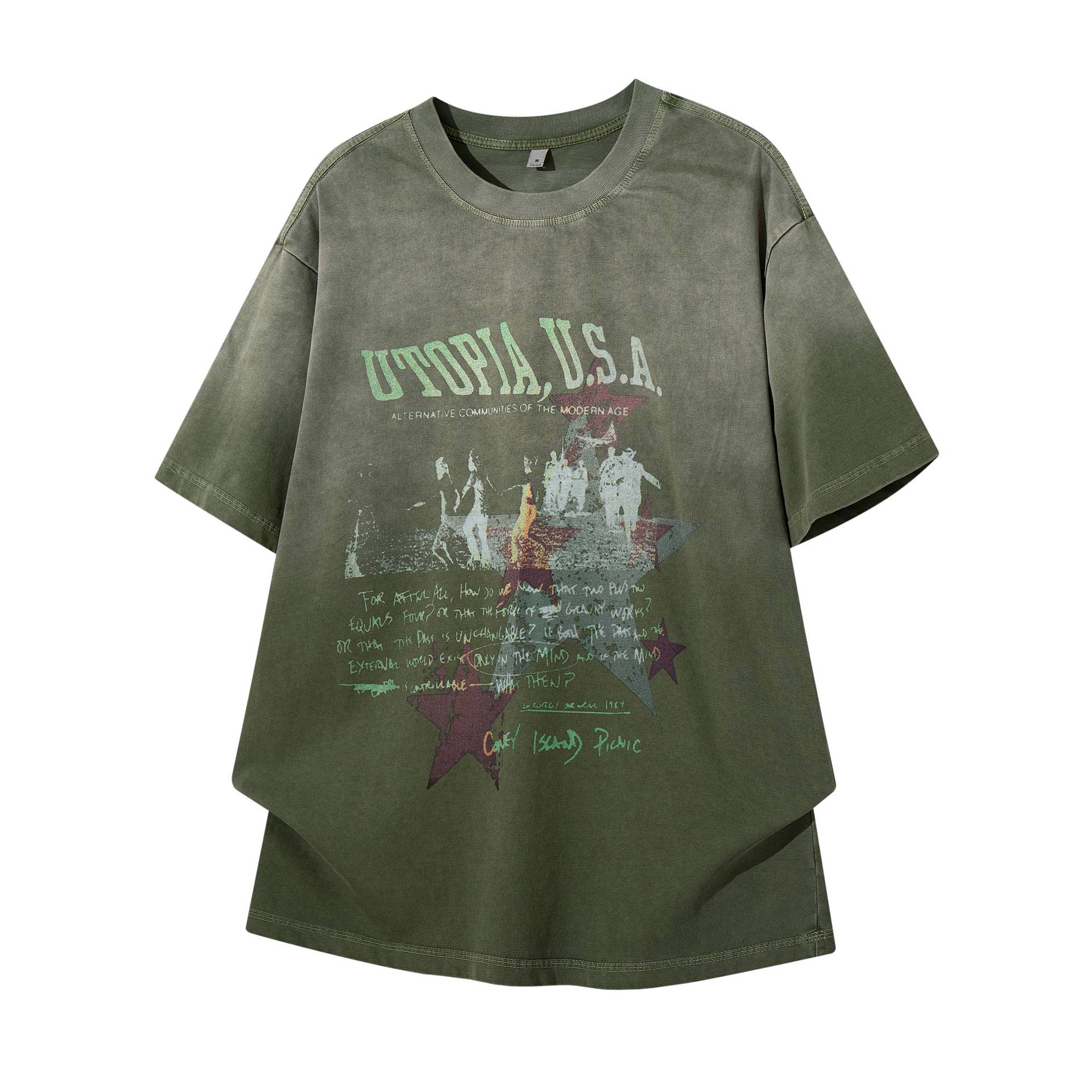 Gradient Star Print Short Sleeve Shirt Cotton Blend Loose Fit