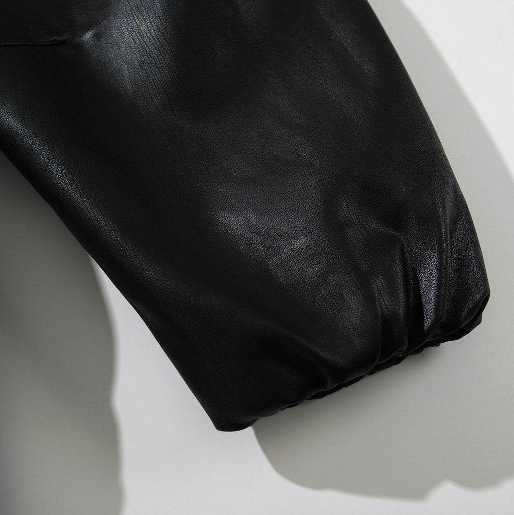Urban Street Style Loose Fit Jacket With Flip Collar Black Long Sleeve